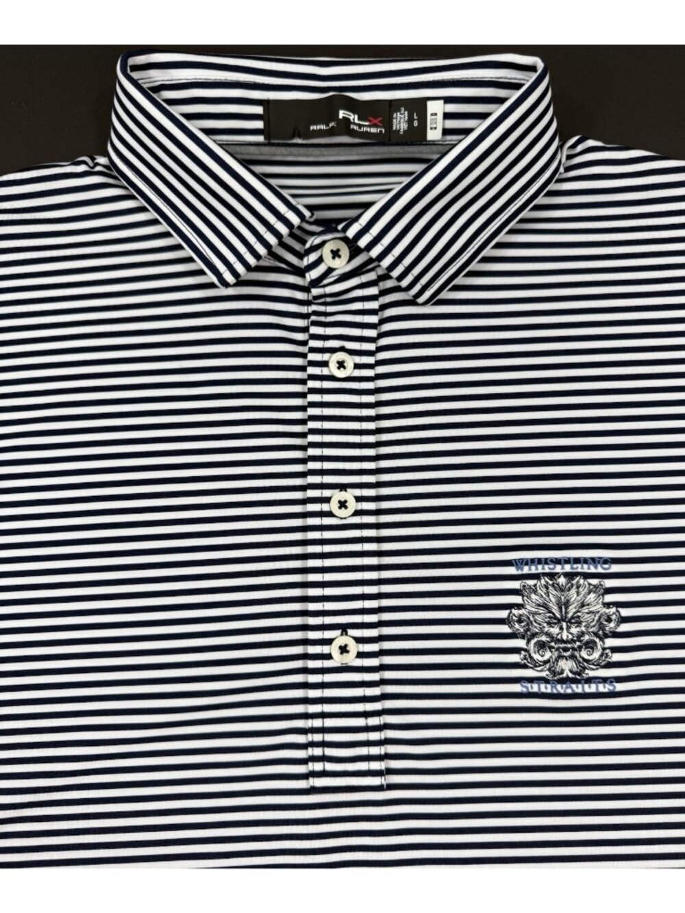 Ralph Lauren RLX Mens Polo Shirt Whistling Straits Golf Size Large Blue Striped